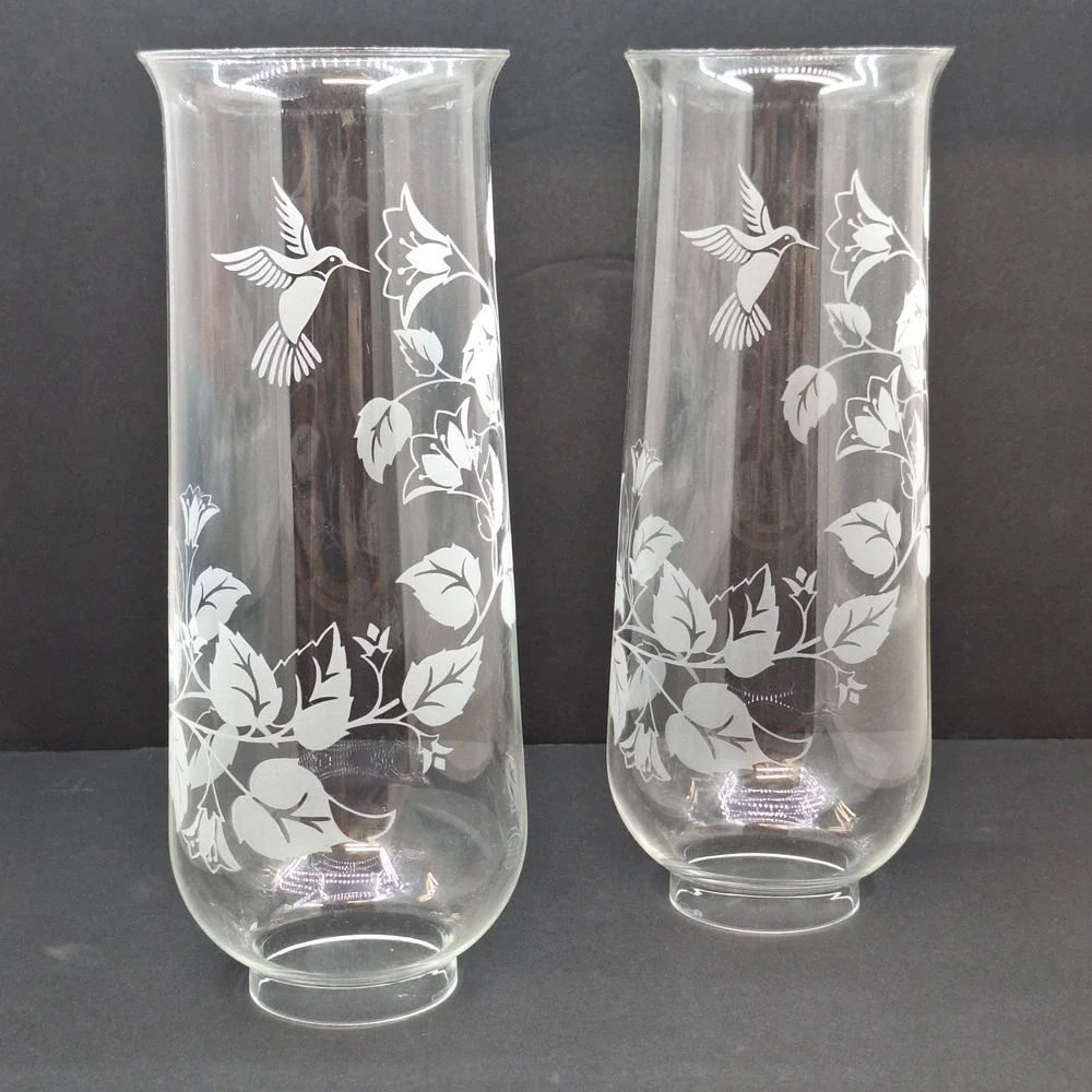CHIMNEY SHADE w/ HUMMINGBIRD SET OF 2 FLOWERING‎ BRANCH  10 3/8